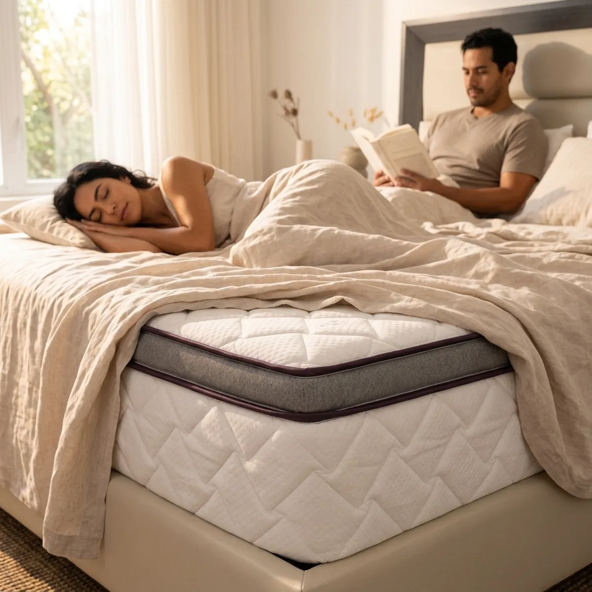 Pareja descansando en la cama sobre el Protector Pillow